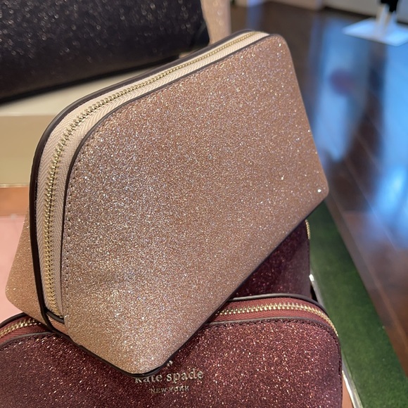 Kate Spade Shimmy glitter fabric cosmetic makeup bag - Picture 3 of 6